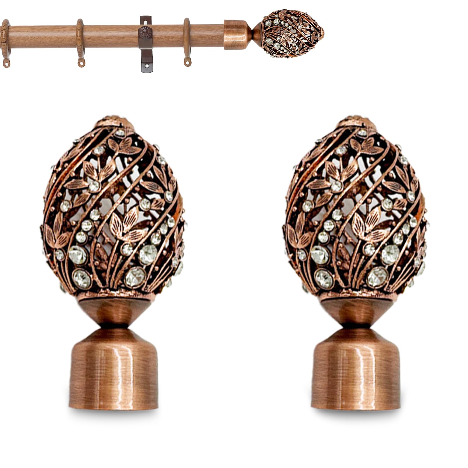 Photo 1 of ***MAJOR DAMAGE*** 2-Pack Curtain Rod End Caps – Iron Finials with Screws, Compatible with Rods Up to 1-Inch Diameter, Black with Sparkling Rhinestones (Red Bronze)