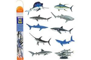 Safari Ltd. Pelagic Fish TOOB - Figurines of Sailfish, Swordfish, Yellowfin Tuna, Sardines, Silky, Whitetip, Great White, Blue, Mako & Whale Shark - Educational Toy Set for Boys, Girls & Kids Ages 3+