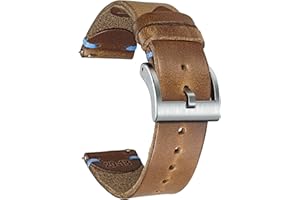 hemsut h Leather Watch Bands for Men, Horween Quick Release Leather Watch Strap Vintage Watch Replacement Wrap of 18mm, 20mm, 22mm