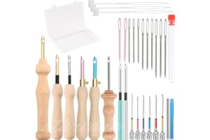 ATARVANA 30 Pieces Punch Needle Kit, Punch Needle Embroidery Kits, Adjustable Punch Needle Set w/Wooden Handle Embroidery Pen Punch Needle Cloth Threader, Tools for Embroidery Floss Cross Stitching Beginner