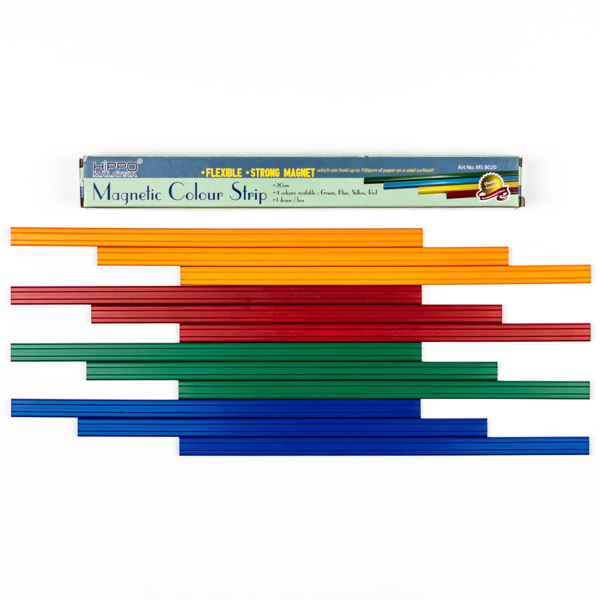 Hippo 8 Inch Color Magnetic Bar/Strip for Whiteboard, Fridge - Box of 12 Pieces