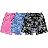 SOLY HUX Men's Paisley Bandana Shorts 3 Packs Summer Casual Workout Beach Drawstring Track Shorts