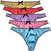 Colorful Star 5 Pack Women's Satin G-string Panties Ruffle Frilly Thongs Underwear