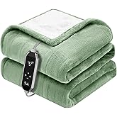 Reaks Heated Blanket Throw, 50×60 Inches, Fast Heating Blanket 10 Heat & 9 Timer Settings, Electric Blanket Soft Flannel Sherpa, Automatic Power Off Function, ETL & FCC, Machine Washable, Green