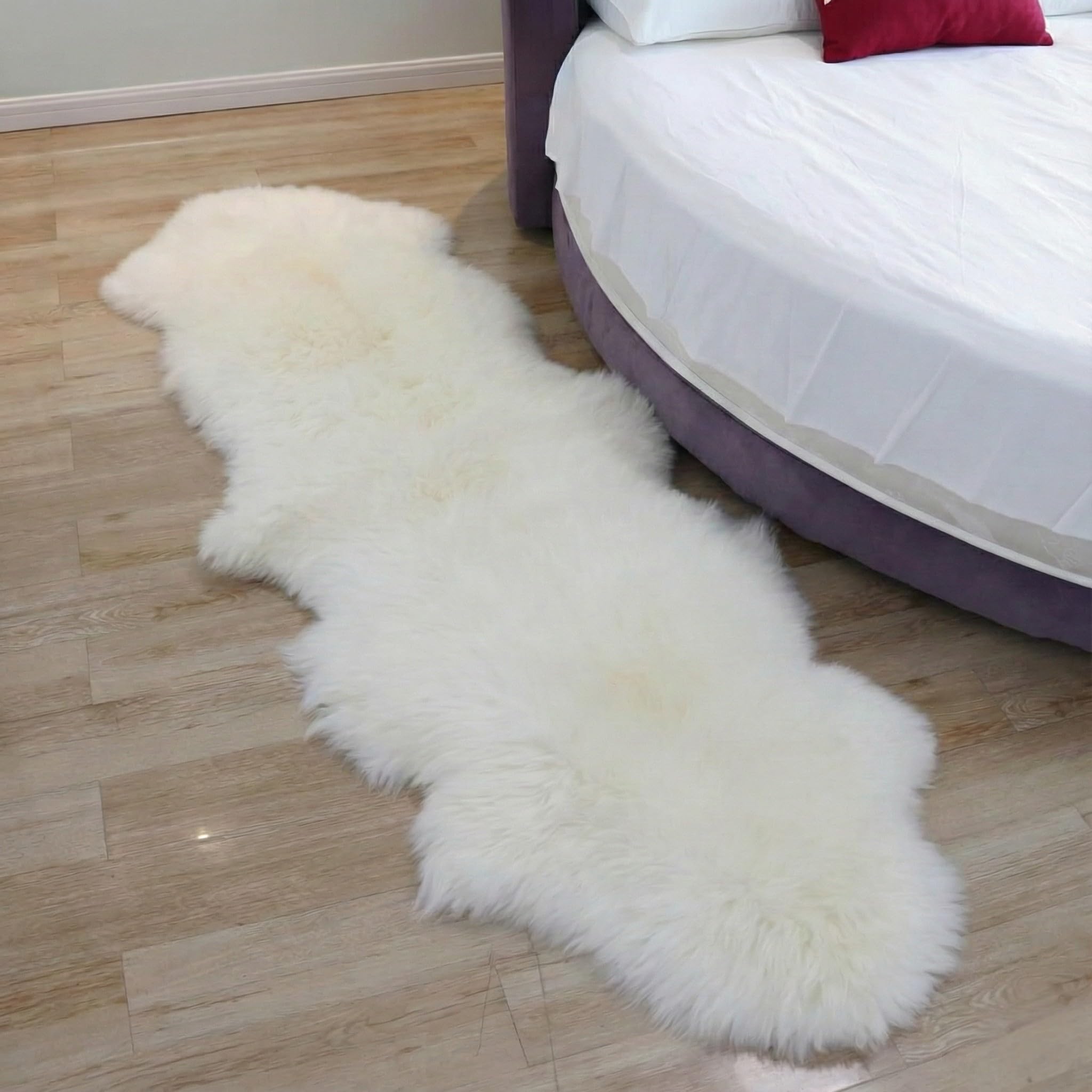 Photo 1 of Woolous Genuine New Zealand Sheepskin Double Pelt Rug - Handmade Sheep Skin Runner Rug, Soft Thick Natural Bedside Area Rug for Bedroom and Living Room Decor, 2x6 ft