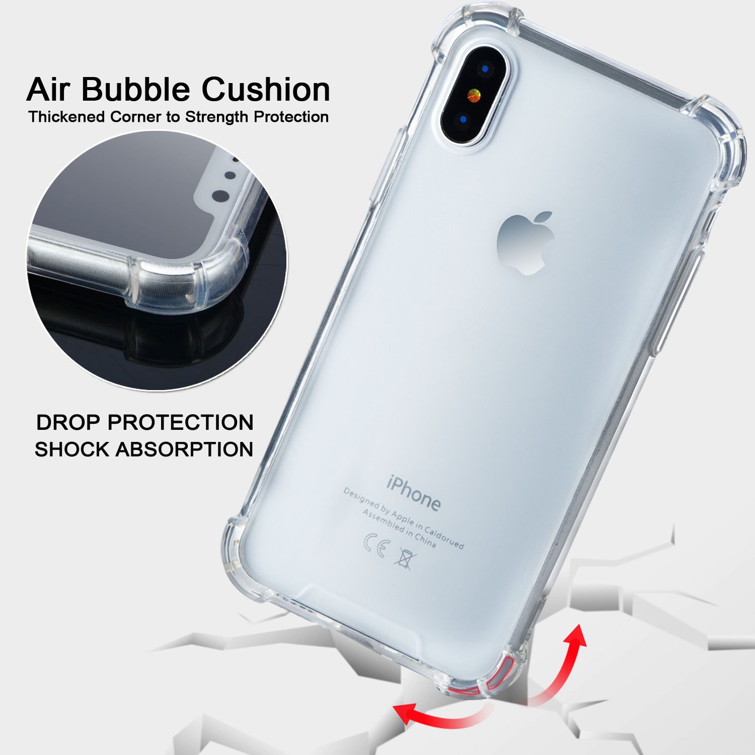 iPhone X case,Apple iPhone X Crystal Clear Cover Case,Slim Lightweight Protective Case,Shock & Drop Absorption & Scratch-Resistant 360 Protection,Back Plate Hard PC and Soft TPU Gel Bumper