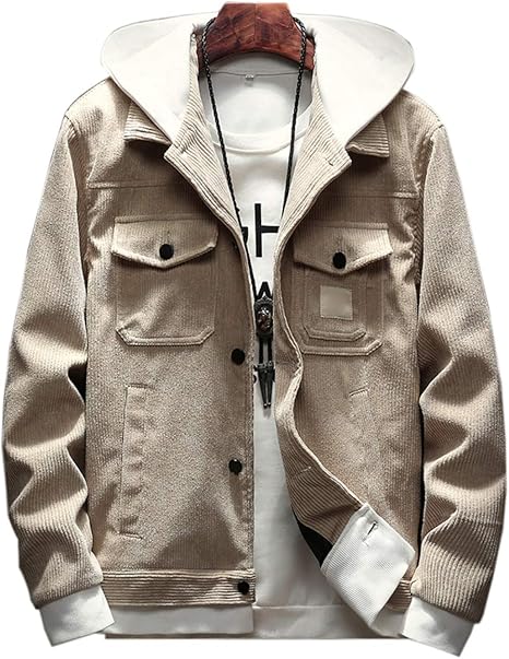 Elonglin Men Corduroy Jacket Fake Two-Piece Hooded Oversized Hoodies Windbreaker at Amazon Menâs 