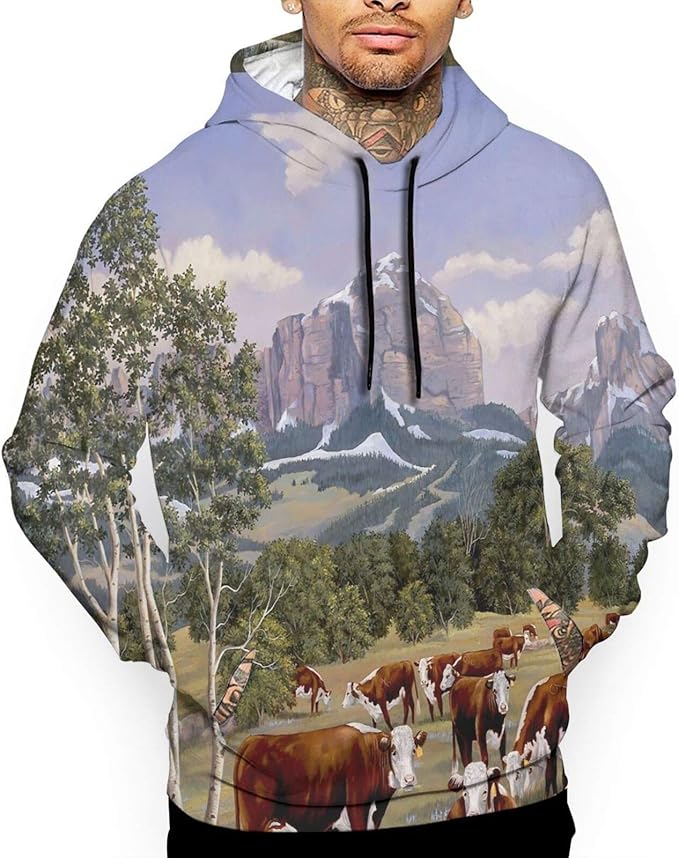 Animal Herefords Cattle Men's Fashion Print Sweatshirts Pullover Hoodie