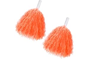 YAURE JOY 2 Pcs Cheerleading Pom Poms with Handle for Girl Team Spirit Sports Games Dance Outfit (Orange Matte)