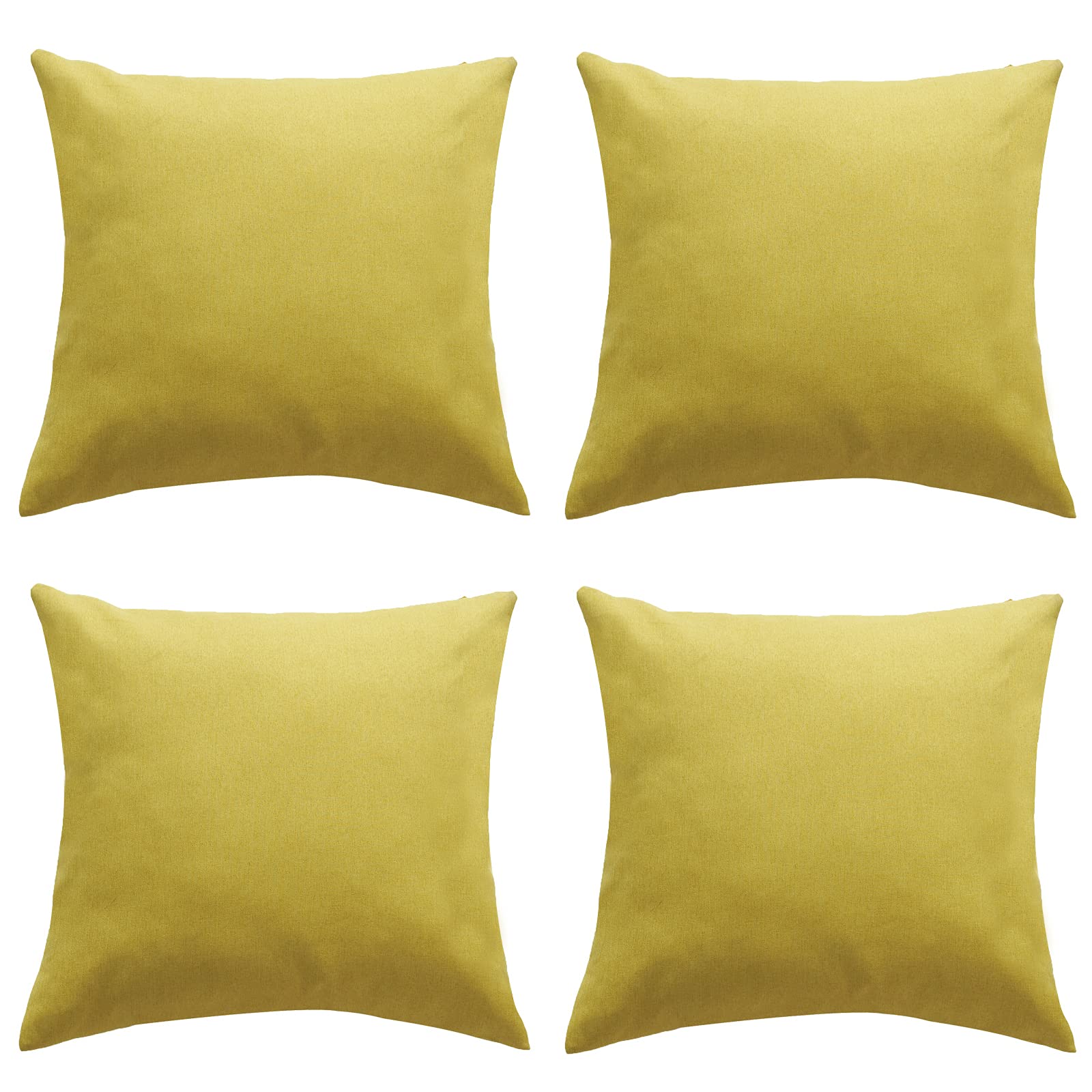 MINGPINHUIUS Outdoor Waterproof Cushion Cover, Pack of 4 Throw Pillow Covers Waterproof Garden Cushion Case Linen Square Pillow Cases for Patio Tent Balcony Couch Sofa, 18"x18"(45x45cm) - Yellow