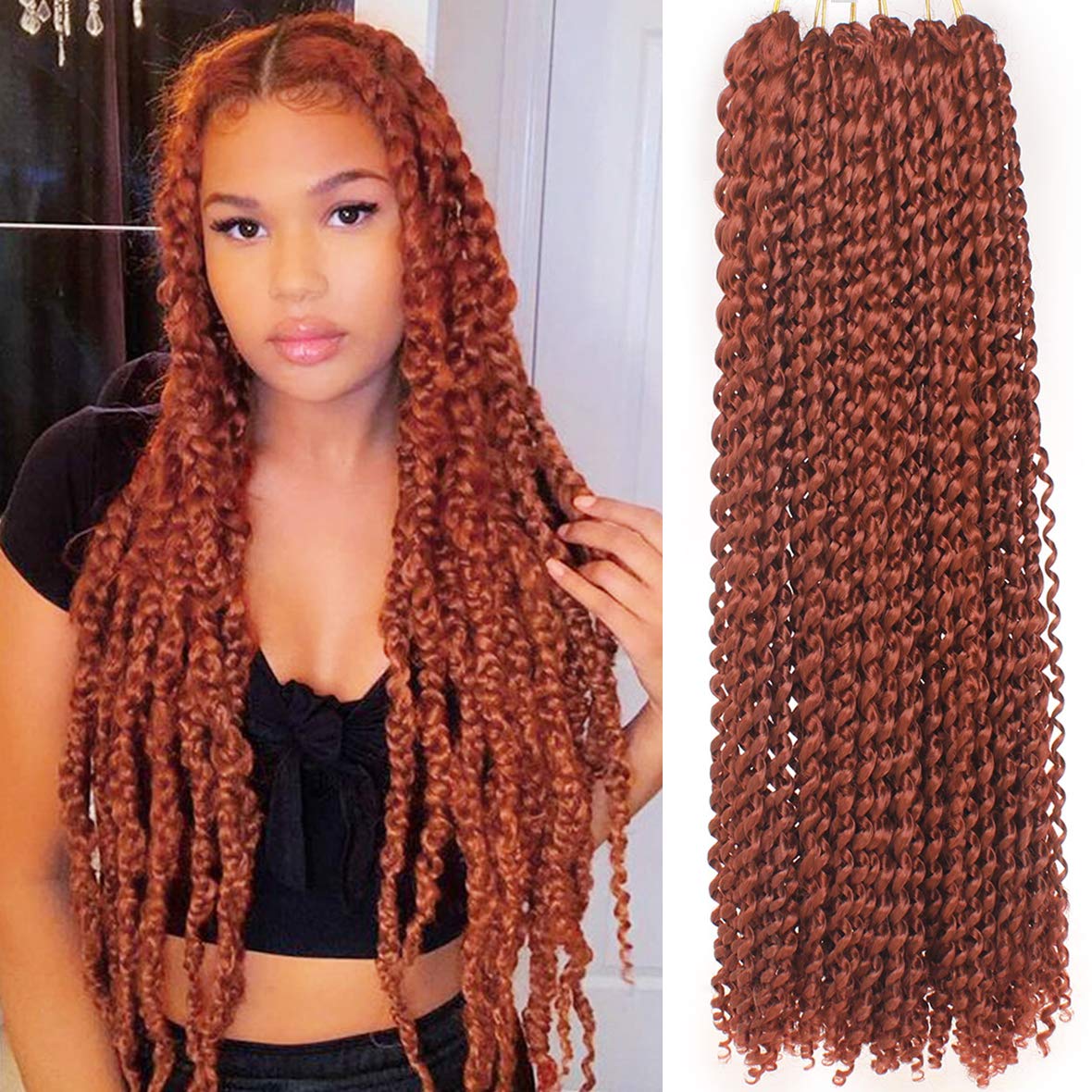 Leeven 2 Packs Passion Twist Crochet Hair Pre-looped 24 Inch Water Wave Passion Twists Crochet Braids Hair Extensions 18 Strands/Pack Copper Red Hot Water Hair Extension 350# โ image 1