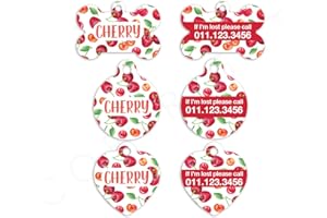 M&J Personlaized Fruits Lost Pet Cat Dog ID Tag Collar Charm Custom Name Tag (BONE, CHERRIES)