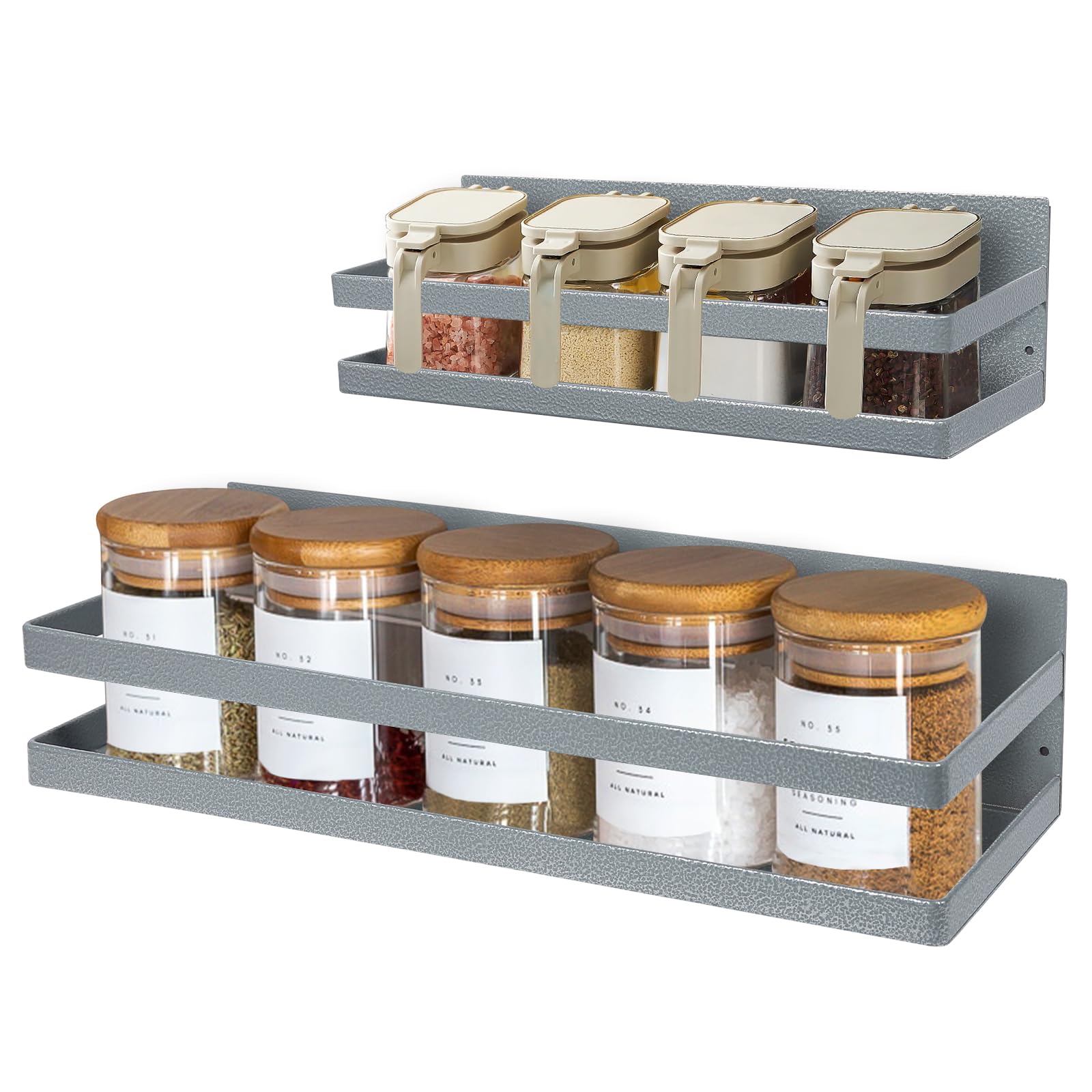 Uten Magnetic Spice Rack, 2 Pack Strong Magnetic Shelf, Wall Mountedr Spice Rack Without Drilling, for Cabinet Refrigerator Space Saving Kitchen Organization, Gray Texture