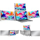 FOPO 14" Laptop Screen Extender, FHD 1200P IPS Monitor Extender, Just 1 Cable for 3 Screens Quad Monitor, Triple Extender for 12"-17.3" Laptops, Compatible with Windows 10/11 and Mac M1/M2/M3