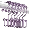 Titanker Shower Curtain Hooks Rings, Rust-Resistant Metal Double Glide Shower Hooks for Bathroom Shower Rods Curtains, Set of 12 Hooks - Purplish-Gray