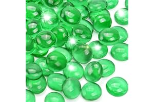RUOJAS 1LB Green Flat Glass Marbles for Vases, Gemstone Beads Vase Filler Decorative Glass Pebbles for Fish Tank, DIY Crafts, Aquarium Decor Rocks