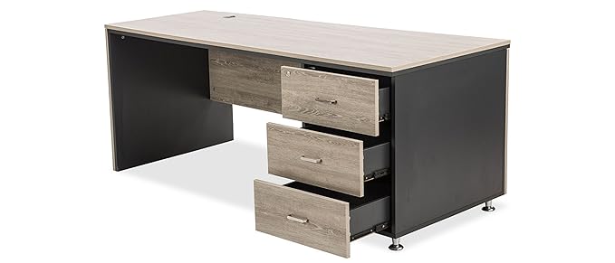 Durian Radius Home Office Desk (Matte Finish, Silver Oak and Dark Grey)