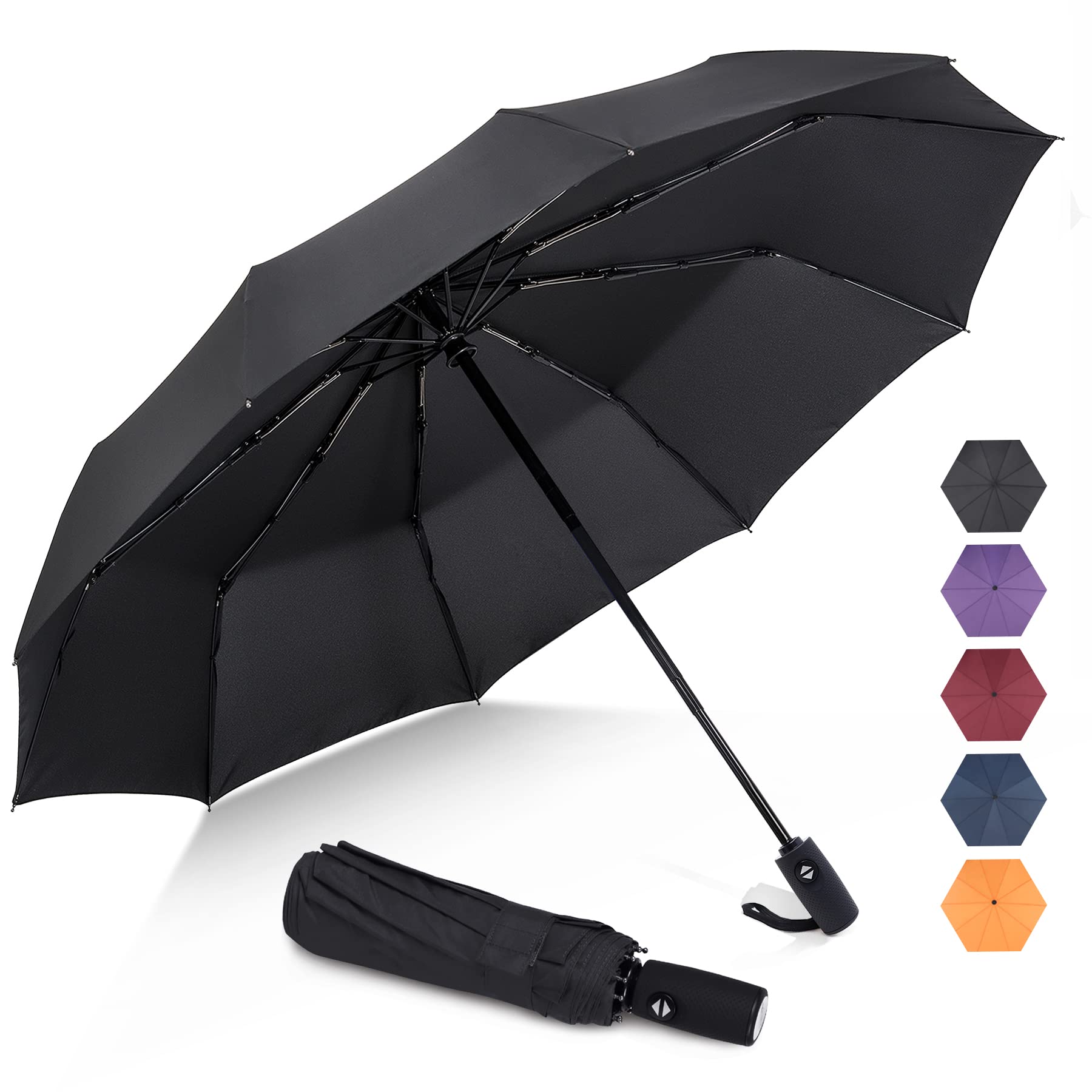 ZOMAKE Compact Umbrella Windproof Strong,Travel Small Umbrella Portable Foldable Brolly Automatic Folding for Women Men,46IN (Black)
