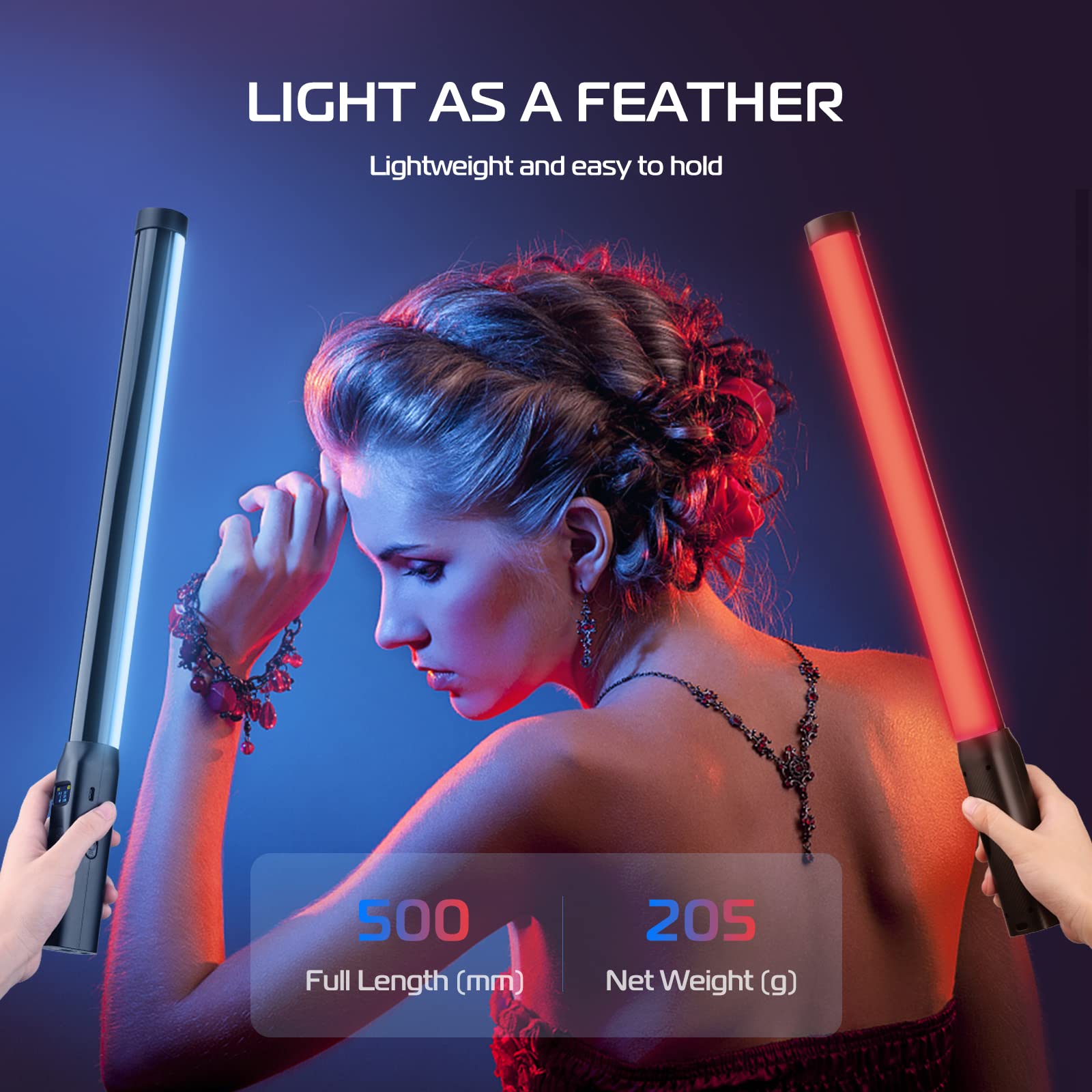 ULANZI VL119 Handheld Light Wand, 360° RGB LED Video Light Stick for Photography, 3300mAh Rechargeable Tube Light for Video Shooting, 2500-9000K Dimmable Camera Light with LCD
