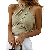 SweatyRocks Women's Wrap Halter Top Crisscross Backless Sleeveless Tank Going Out Crop Tops