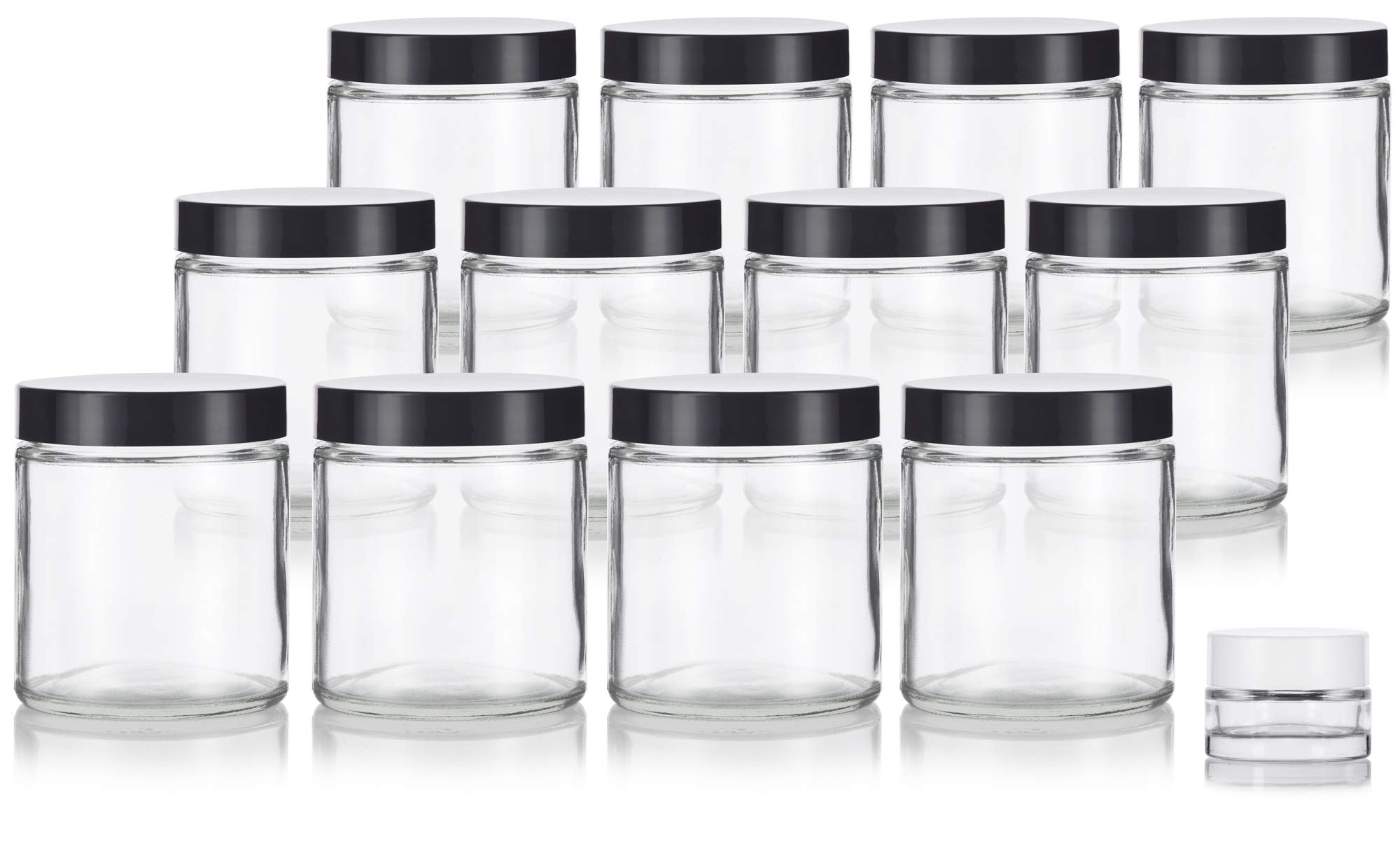 Clear Thick Glass Straight Sided Jars 4 oz / 120 ml (12 Pack) + Small