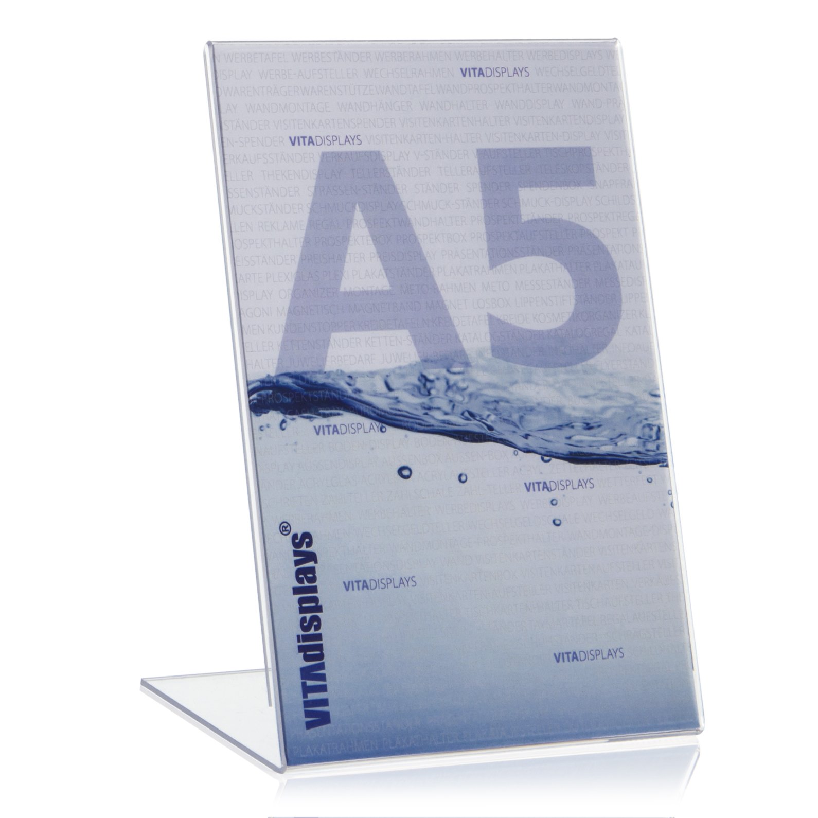 VITAdisplays® DIN A5 Table Stand, Advertising Stand, L-Stand, Slanted in Pack of 10, Transparent.
