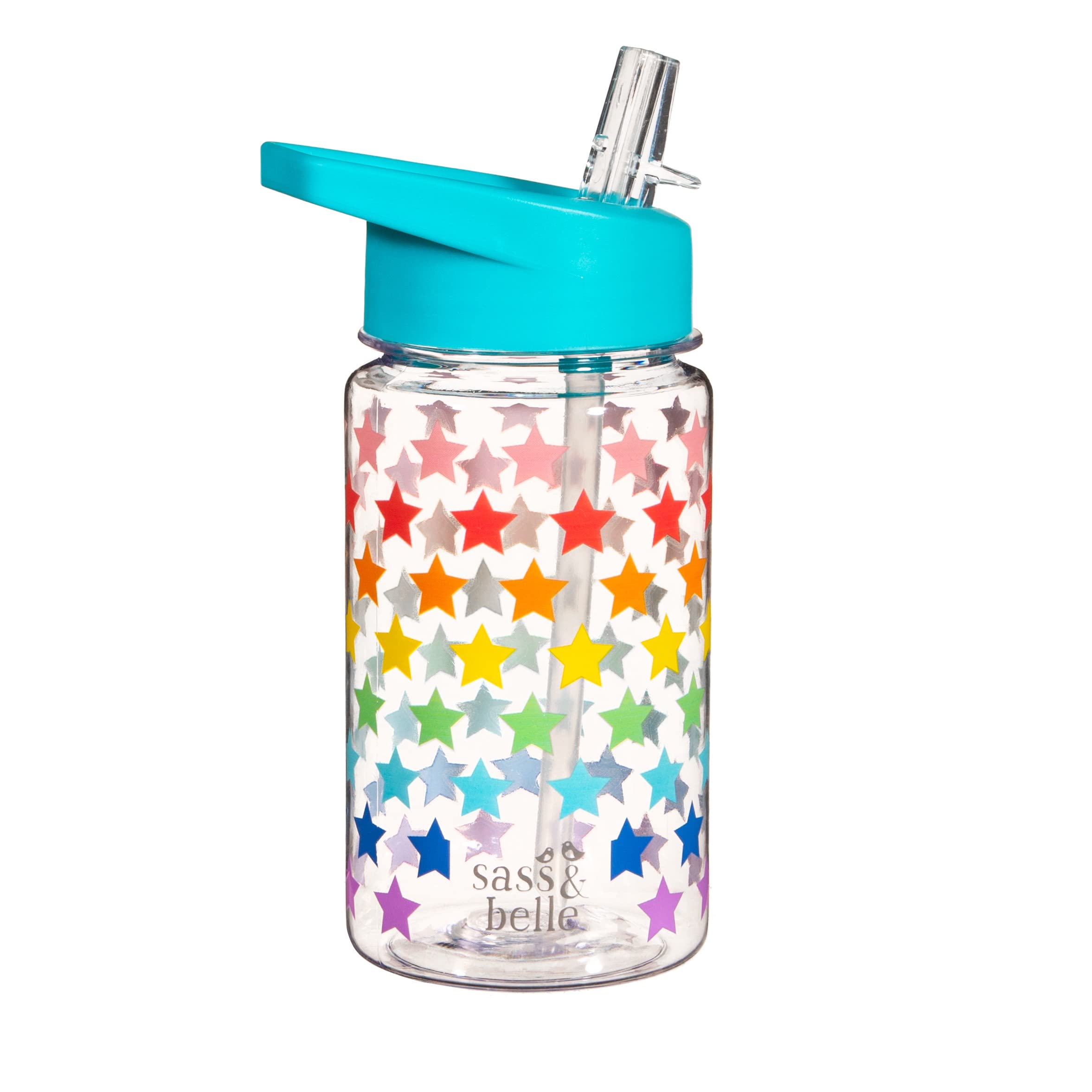 Sass & Belle Rainbow Stars Water Bottle – 400ml Reusable BPA-Free with Foldable Straw Lid, Colourful Star Design, Lightweight and Durable Kids Water Bottle for School, Travel, or Gifts