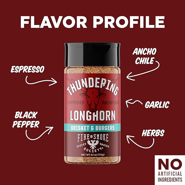 FIRE & SMOKE SOCIETY THUNDERING LONGHORN STEAK SEASONING | 6.1 OZ M | STEAK RUB FOR SMOKING AND GRILLING MEAT | BRISKET, BURGERS DRY BBQ RUBS AND SPICES