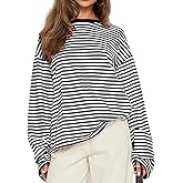 Lacozy Womens Striped Sweatshirt Oversized Crew Neck Color Block Long Sleeve Shirt Loose Fit Tops Fall Fashion