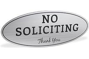 No Soliciting Sign - Laser Engraved Sign (Small - 2" x 5", Brushed Silver with Black Letters)