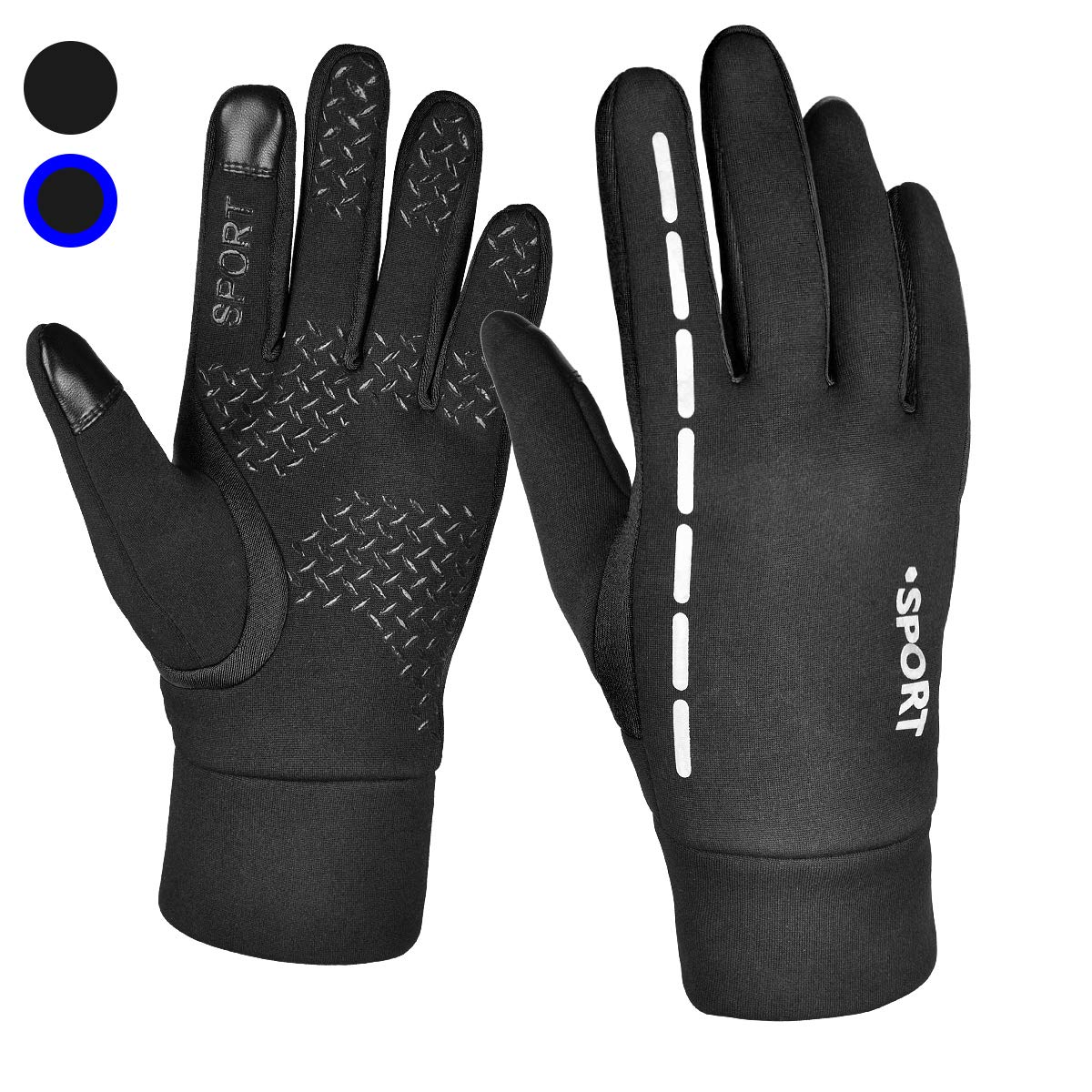 Reflective Design Running Gloves, Full Finger Touchscreen in Winter Outdoor Gel Bike Thin Gloves, Waterproof and Windproof Warm Gloves for Men Women