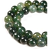 Nancybeads 60pcs 6mm Natural Green Moss Agate Gemstone Round Spacer Loose Stone Beads for Jewelry Making 15.5" 1 Strand (Green Moss Agate, 6mm 60Beads)