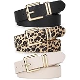 UnFader Pack 3 Women Belts for Jeans Pants, Fashion Gold Buckle Leather Belts