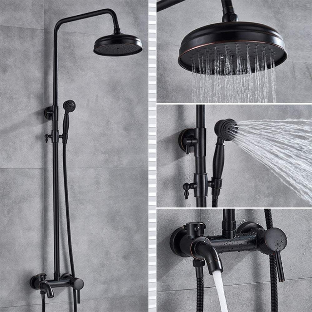 Black Bronze Bath Shower Set Faucet Bath Shower Mixer Tap 8"Rainfall Bath Shower Shower Tub Faucet Wall Mount Black Bronze A3 Black