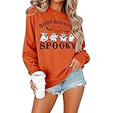 OUNAR Halloween Sweatshirts For Women Spooky Season Sweatshirt Oversized Halloween Ghost Shirt Fall Crewneck Pullover Tops