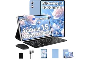 2025 Android 15 Tablet with Gemini AI, 30GB+128GB+1TB Expand, 10.1 Inch Octa-Core Tablet with Keyboard Mouse, 8000mAh, 5G WiF
