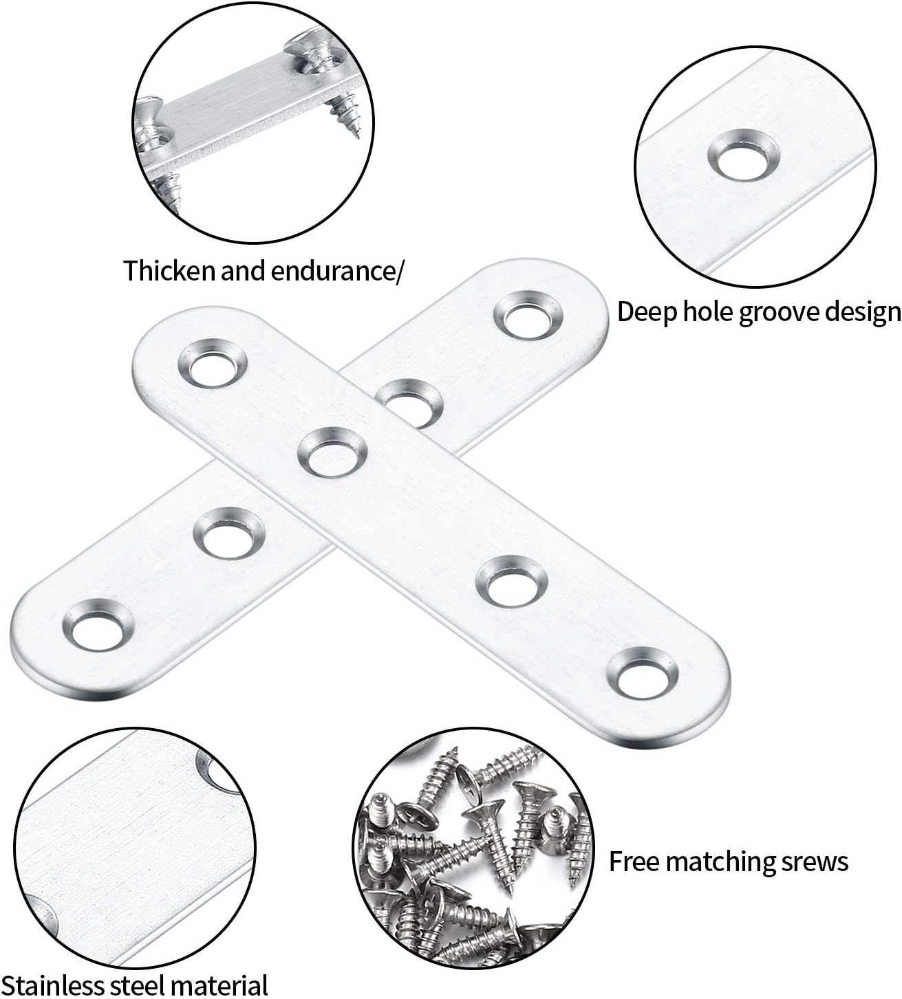10 Pcs Flat Straight Brace Brackets, Stainless Steel Mending Plates, Fixing Support Brackets with Screw for Repairing Fixing - Image 4