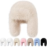 Peicees Oversized Fur Trapper Hat for Women Ladies Russian Ushanka Furry Winter Hat with Ear Flaps Fuzzy Warm Black White XL