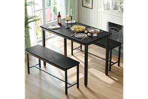 Tatub Dining Table Set for 4, 3-Piece Kitchen Table with 2 Benches, Space-Saving Dining Room Set for Breakfast Nook and Small Spaces, Black