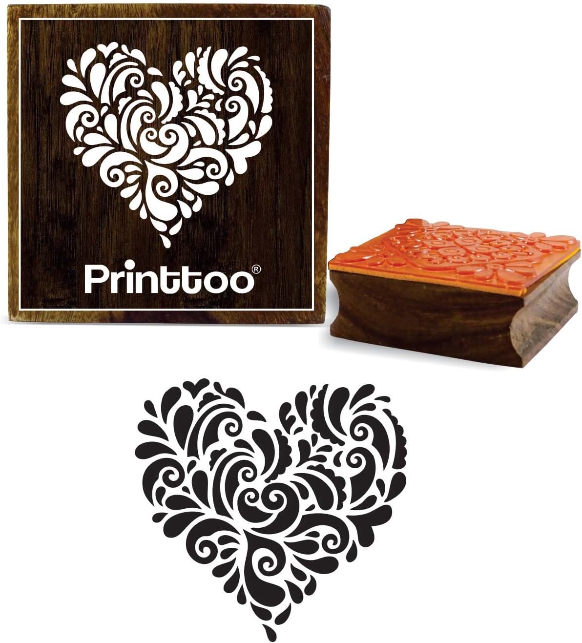 Printtoo Square Wooden Heart Pattern Textile Stamp Rubber Stamps Scrap-Booking-2 x 2 Inches