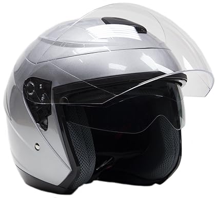 Typhoon 3 4 Helmet With Face Shield Tinted Sunshield Dot Motorcycle Scooter Moped Cruiser Helmet Silver Xl