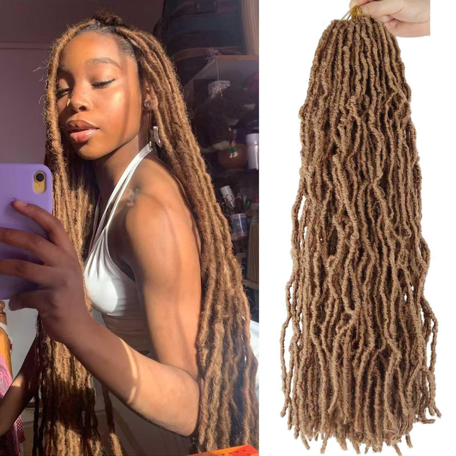 Photo 1 of 8 Packs 24 Inch Faux Locs Crochet Hair for Butterfly Locs Distressed Soft Locs Crochet Hair for Women (24 Inch(Pack of 8), 27#)