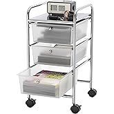 Simple Houseware Utility Cart with 3 Drawers Rolling Storage Art Craft Organizer, Chrome