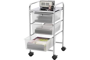 Simple Houseware Utility Cart with 3 Drawers Rolling Storage Art Craft Organizer, Chrome