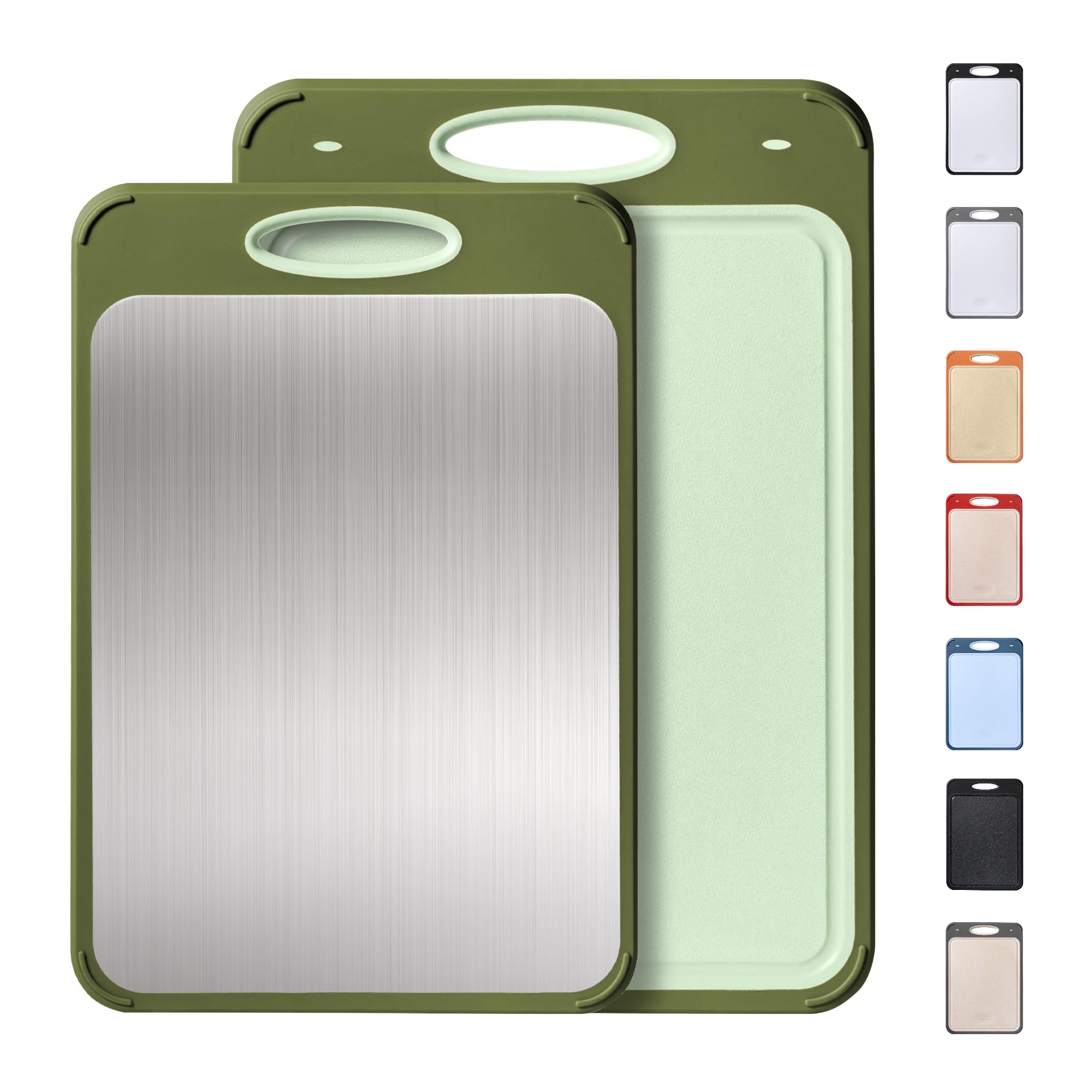 Photo 1 of 2 in 1 Stainless Steel Cutting Board with Handle 2 Packs Metal Chopping Board Solid Thick Wood Juice Groove Chopping Board Small Big Xl XXl xlarge Oversized Kitchen Counter Organic Vegetable Meat Kit