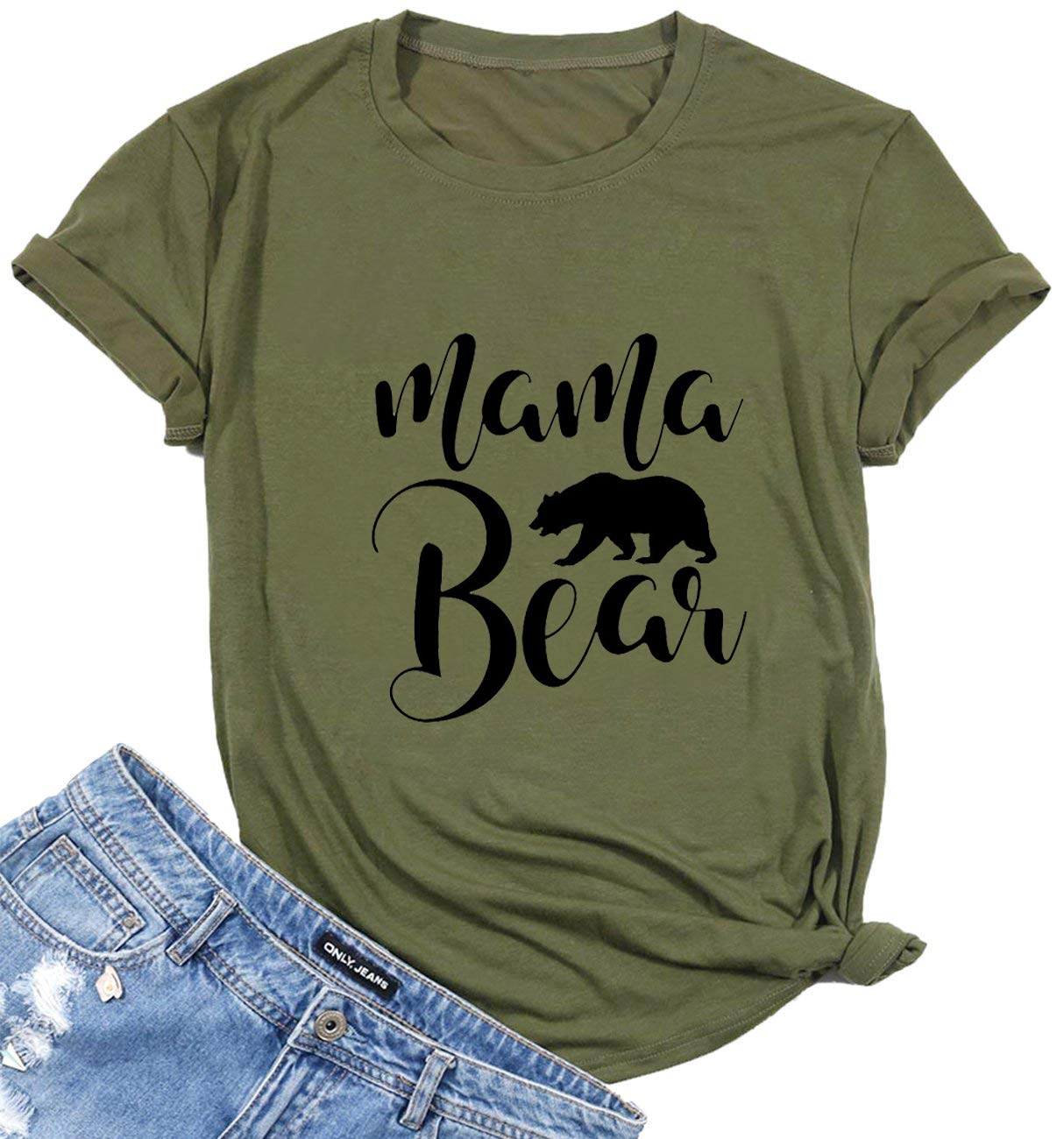 Mama Bear Funny Letter Printed Saying Short Sleeve Summer Pullover Tee T Shirt