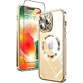 Mephoro 2 in 1 for iPhone 11 Pro Case Crystal Clear, Not Yellowing, Compatible with Magsafe, with 1X Screen Protector + Camera Lens Protector, Shockproof Protective iPhone 11pro Case, Gold