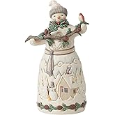 Enesco Jim Shore Heartwood Creek White Woodland Snowman with Pine Garland Figurine- Resin Hand Painted Crafted Collectible Decorative Figurines Christmas Home Decor Sculpture Statue Gift, 9.2 Inch