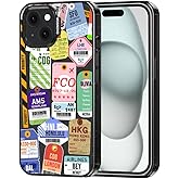 MOSNOVO Case for iPhone 15, [10ft 4X Military-Grade Drop Protection] Durable & Shockproof Phone Case Cover Design for iPhone 15 - Air Ticket Labels - Clear Black
