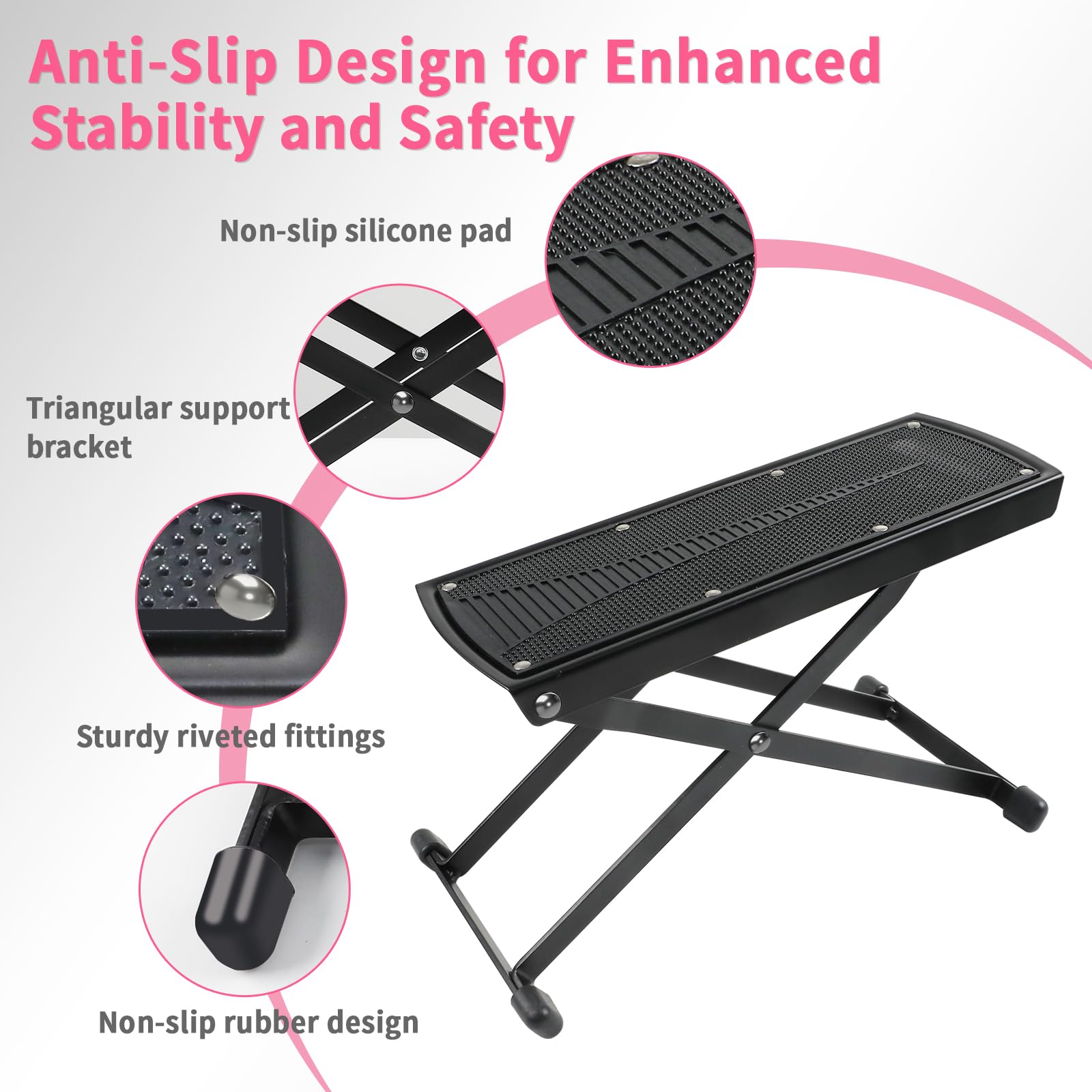 Pedicure Foot Rest, 6 Heights Adjustable Non-Slip Foot Stand for Pedicure, Foldable Pedicure Stool Tool for Easy at Home Pedicures, No More Bending or Stretching - Image 4